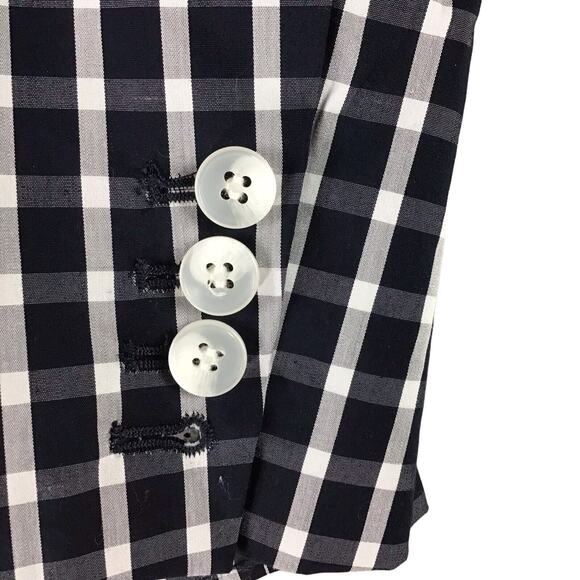 1901 Women’s Size 0 Black White Gingham Check Single Button Cotton Blazer - Picture 6 of 15